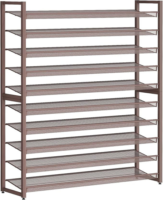 Metal Shoe Rack,Large 10 Tier Shoe Organizer, Heavy Duty Metal 5-Tier Stackable Shoe Storage Vertical Shoe Rack for Closet Front Door Entrance,Entryway,GarageUp to 62 Pairs,Bronze