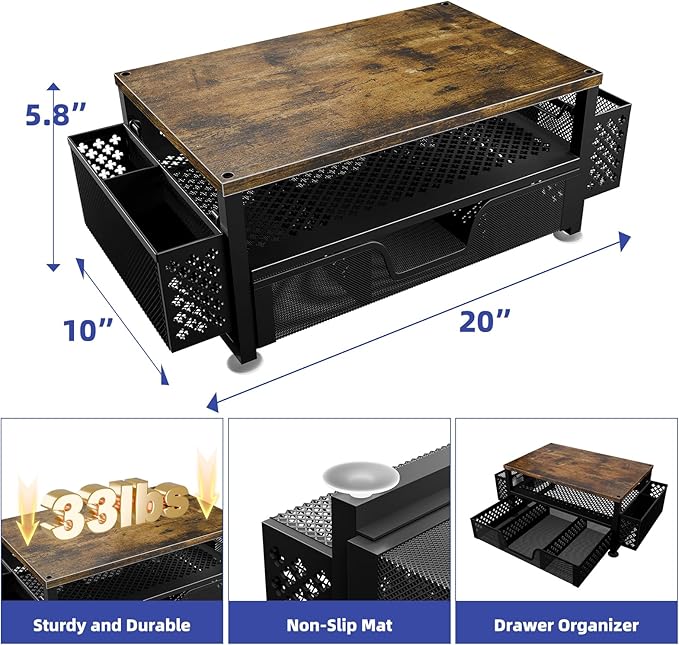 Simple Trending Desk Organizers and Accessories, 2 Tier Monitor Stand Riser with Drawer and 2 Pen Holder for Offices and Dormitories (Wood)