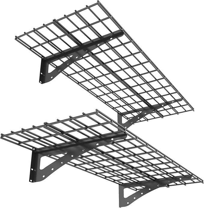 Garage Wall Shelving Heavy Duty,Garage Shelves 2-Pack 48"x24" (2x4 Ft) Metal Wall Mounted Storage with 600 lbs Total Capacity, Black