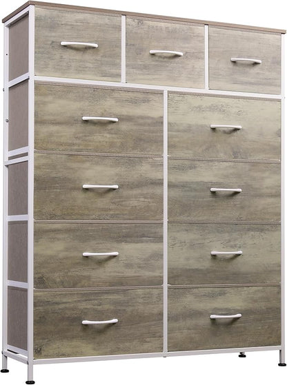 WLIVE Tall Dresser for Bedroom, Fabric Dressers Storage Tower, Dresser & Chest of Drawers Organizer Unit with 11 Drawers, Storage Cabinet, Hallway, Closets, Steel Frame, Wood Top, Greige