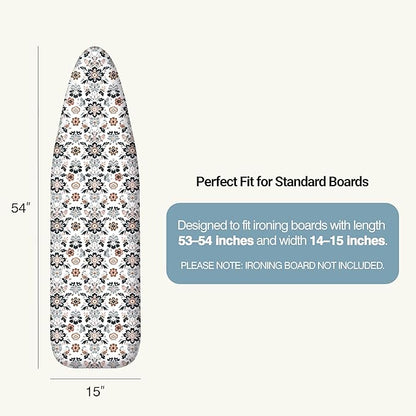 Ironing Board Cover and Pad 15"x54" Extra Thick Natural Cotton, Scorch and Stain Resistant Padding, Standard Size Iron Board Cover with Fasteners Heavy Duty Elastic Edge, Heatproof Floral