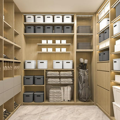 6 Pack Grey Storage Bins with Lids Stackable Storage Container for Organizing, Storage Boxes with Handle for Shelves, Cute Organizer Bins for Craft, Snacks, 9.85x6.9x5.7 inch