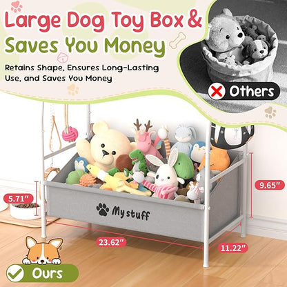 Large Dog Toy basket, Toy Box for Dogs, Pet Toys Bin Dog Metal Wire Basket for Toys, Food Storage, Storage Organizer Chest Storage, Toy Box for Living Room Area (White)