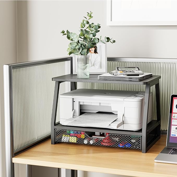2-Tier Printer Stand with Storage, Desktop Organizer for Printer Paper, Desk Shelf for Office and Home Printer Tables for 3D Printers‌ Black