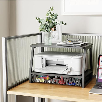 2-Tier Printer Stand with Storage, Desktop Organizer for Printer Paper, Desk Shelf for Office and Home Printer Tables for 3D Printers‌ Black