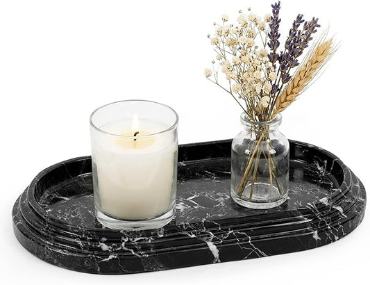 Marble Tray 9.75 Inch Handmade Black Bathroom Tray for Countertop Décor - Decorative Trays for & Gifts for her, Perfume, Candle, Jewelry & Vanity Accessories