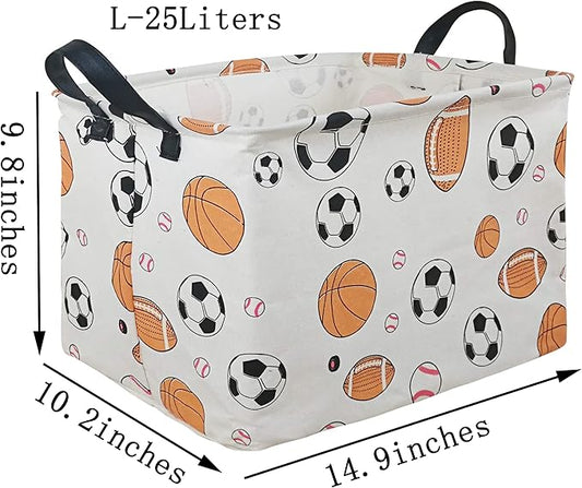 KUNRO Rectang Basketball Football Storage Basket Gift Shelf Basket Storage Bin, Nursery Basket Organizer Box for With Handles for Room Deco (Balls)