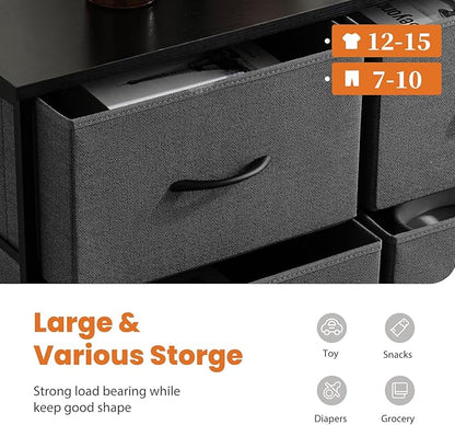 Sweetcrispy Dresser for Bedroom Tall Drawer Dresser Organizer Storage Drawers Fabric Storage Tower with 10 Drawers, Chest of Drawers with Fabric Bin, Steel Frame, Wood Top for Bedroom