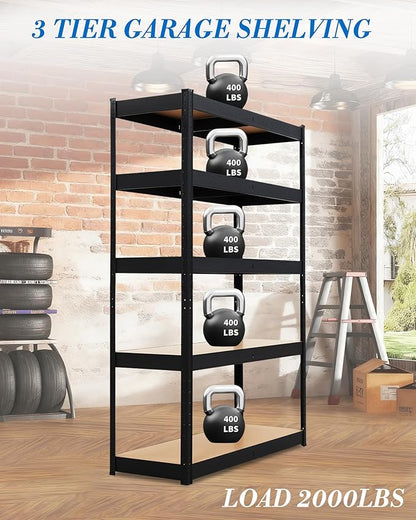 Garage Storage Shelves,Heavy Duty Garage Shelving Metal Adjustable Garage Shelves,5-Tier Adjustable Shelving Units,Loads 2000 LBS,Metal Storage Utility Racks for Warehouse,Pantry, Basement (48x24x72)