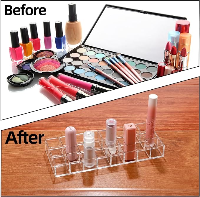 Kigley 3 Pcs Clear Lipstick Organizer Acrylic Lip Gloss Holder Cosmetic Storage Lipstick Display Case for Women Perfume Sample Drawer Brushes Bottles Birthday Gift(24 Grid)