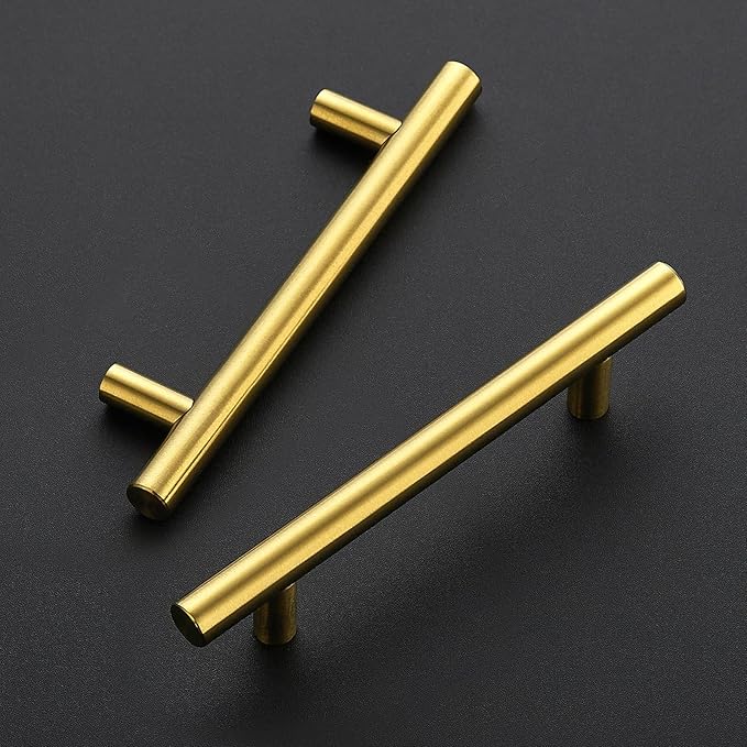 JOY DECOR 30 Pack 6 Inch Cabinet Pulls Kitchen Cabinet Handles with 3-3/4 Inch Hole Center Brushed Brass Cabinet Hardware Stainless Steel Kitchen Drawer Pulls for Cabinets Cupboard, 96mm Hole Centers