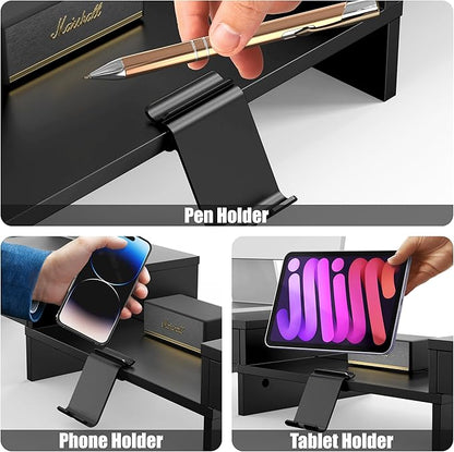 Simple Houseware Desk Dual Monitor Stand Riser with Pull-Out Drawers, Black
