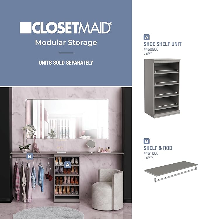 ClosetMaid Modular Storage Shelf Unit with Angled Shoe Shelves, Taupe