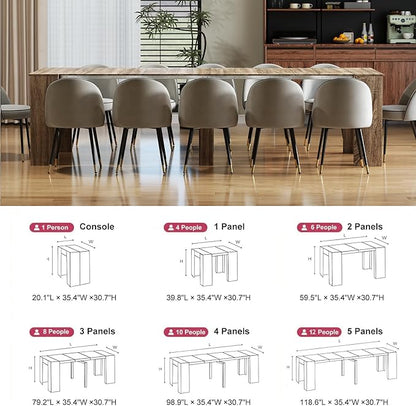 Transformer Dining Table, Extendable Console to Dining Table for 12 People, Folding Space Saving Dining Room Table Multipurpose Use, Grey