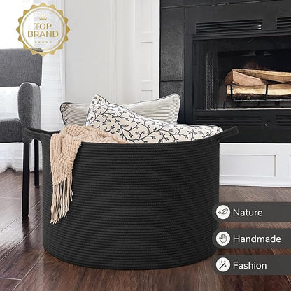INDRESSME 115L Extra Large Black Blanket Basket, Dog Toy Bin Shoe Baskets Toy Box Organizer for Kids Decorative Laundry Basket for Home & Living Room, Black