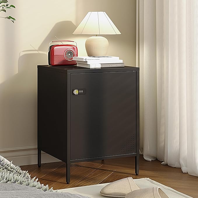 Metal Lokcer Cabinet (Black, 15.75" D x 15.75" W x 21.26" H)