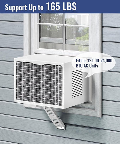 LuckIn Air Conditioner Support Bracket, Heavy Duty Window AC Bracket Universal Fit for 12,000-24,000 BTU AC Units, Holds Up to 165lbs, Adjustable Extender Leg & Built-in Bubble Spirit Level