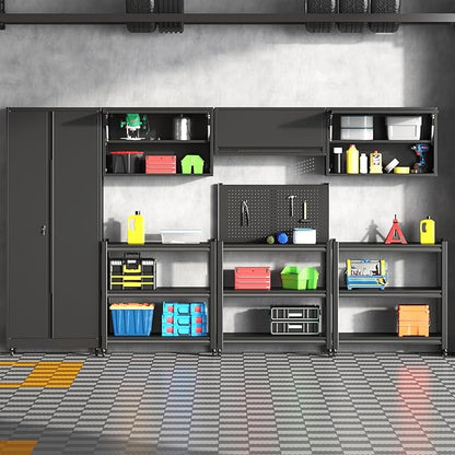 Metal Garage Wall Cabinet,Float Tool Cabinets with Up-Flip Door,Wall Mounted Metal Steel Cabinet for Garage/Home Office/RV/Ware House（Black/13.8" H）