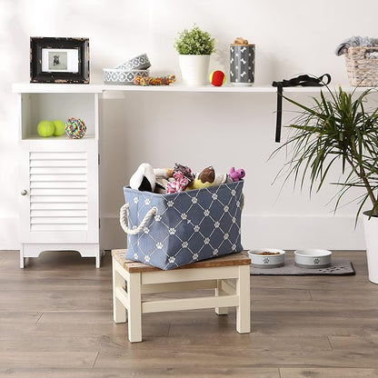 Bone Dry Pet Storage Paw and Bone, Trellis Collection, Small Rectangle, 14x8x9, Stonewash Blue