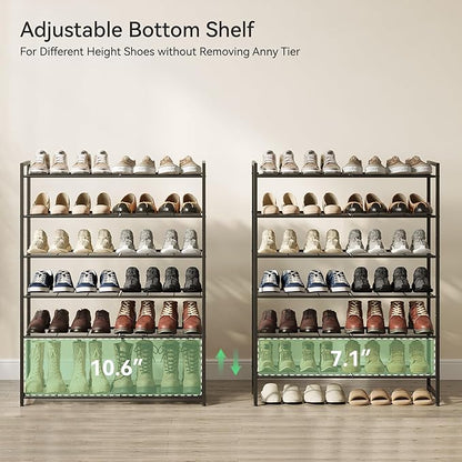 Shoe Rack, Metal Shoe Organizer, 6 Tier Garage Shoe Rack Max Holds 30 Pairs,Shoe Storage Shelf for Closet,Entryway, Black