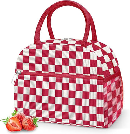 DALINDA Corduroy Lunch Bag Lunch Box for Women Men,Cute Insulated LunchBags,Water-Resistant Cooler Lunch Tote Bag, Reusable LunchBox Large Capacity for Work Travel Picnic