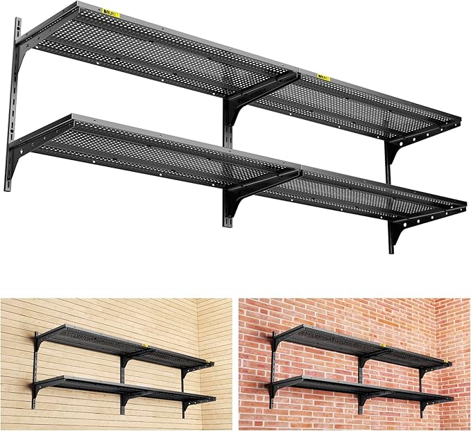 2-Pack×2 Tier 1.3x3ft Garage Shelving Wall Mounted, 15.6x36inch per Shelf Height Cassette Adjustable Floating Shelves（Total 4pcs）(Black)