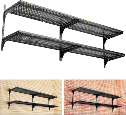 2-Pack×2 Tier 1.3x3ft Garage Shelving Wall Mounted, 15.6x36inch per Shelf Height Cassette Adjustable Floating Shelves（Total 4pcs）(Black)