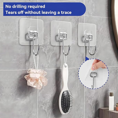 20 Pack Large Sticky Hooks for Hanging Heavy Duty, Wall Hooks Adhesive, Clear self Adhesive Hooks for Wall, Kitchen, Bathroom, Shower & Ceiling
