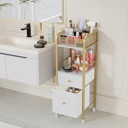 HapiRm Rolling Makeup Cart Organizer - Floor Skincare Make Up Storage with 2 Non-woven Fabric Drawers, Vanity Organizer Cosmetic Display Cases Holder for Skin Care Perfume Nail Polish Brush Hair Tool
