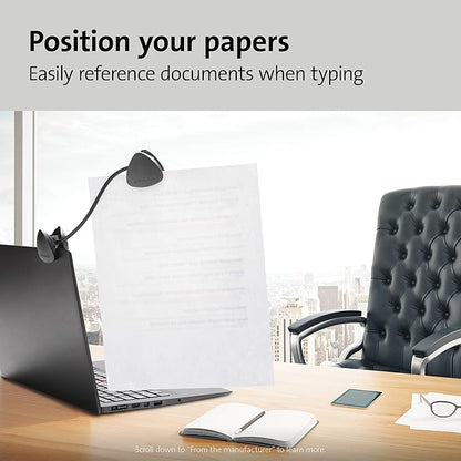 Kensington Document Holder for Typing for Laptops and Monitors, Flex Clip Copyholder, Typing Stand Document Holder, Office Paper Clip Holder, Compact Paper Holder Stand, Black 9-3/4" Wide K62081BF