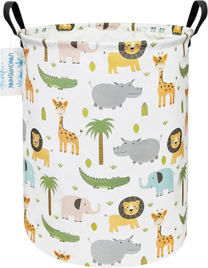 LANGYASHAN Laundry Basket Canvas Fabric Collapsible Organizer Basket for Storage Bin Toy Bins Gift Baskets Bedroom Clothes Children Nursery Hamper (Animal)