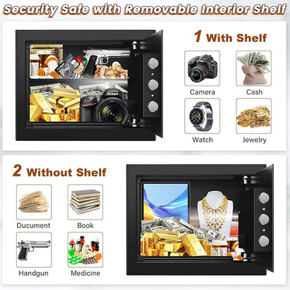 1.2 Cu Ft Home Safe, Small Safe Box with Fireproof Waterproof Bags, Programmable Keypad and Removable Shelf, Security Digital Home Safe for Home Money Firearm Medicines Valuables