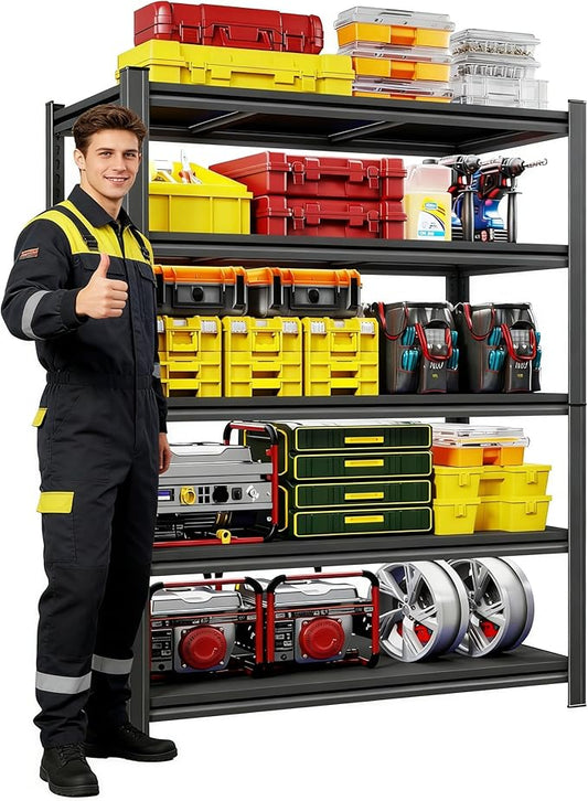 40''W*18''D Metal Garage Shelving Unit, 5-Tier Garage Storage Shelves Heavy Duty, Adjustable Organizer Shelf Upgraded Reinforced Double-Layer Columns for Basement, Garage, Pantry Rack, 72''H, Black