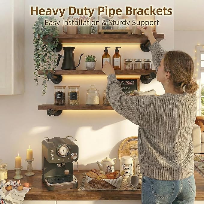 Industrial Black Iron Pipe Shelf Brackets 10 Inch Wall Mount DIY Shelving Brackets Pipe Decor Wall Rustic Clothing Rack 6 Pack, Hardware Included