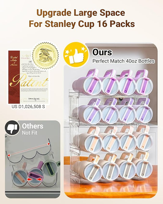 Upgraded Larger Tumbler Organizer for Stanley Cup 40 oz with Handle, Kitchen Storage for Stanley Cup Accessories, Pantry Organizers and Storage for Tumbler Mug Cup Gifts (Larger-16-bottle)