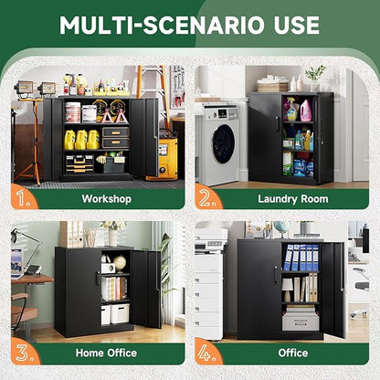 Letaya Metal Storage Cabinets with Lock, Small Locker Steel Cabinets, Adjustable Shelves 2 Doors for Home,Office, Warehouse,Garage(Black-36)