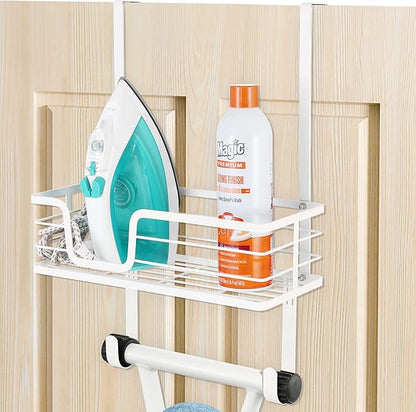 KES Ironing Board Hanger, Over The Door Ironing Board Holder, T-Leg Ironing Board Door Hanger for 1 3/4" Door, Metal Iron Holder White, HIR500B-WH