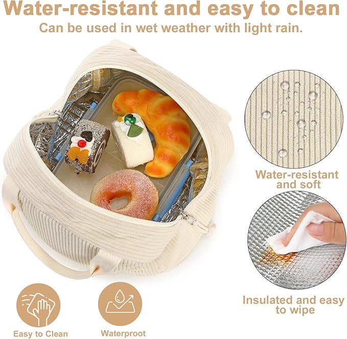 Bluboon Lunch Bag for Women Men Cute Corduroy Lunch Tote Bags Reusable Insulated Lunch Box Large Capacity Reusable Insulated Cooler for Work Picnic or Travel
