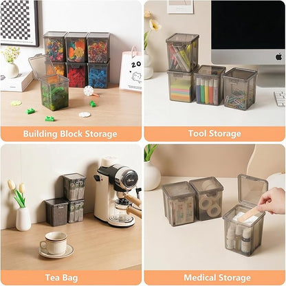 10 Pack Small Storage Bins with Lids, Stackable Plastic Organizer Boxes for Crafts, Jewelry & Beads, Office Supplies - 3.54x3.54x4.53 Inch – Black Square Medium
