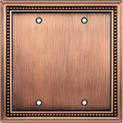 Henne Bery Sunken Pearls Heavy Duty Decorative Wall Plate Switch Plate Outlet Cover (Double Blank, Antique Copper)
