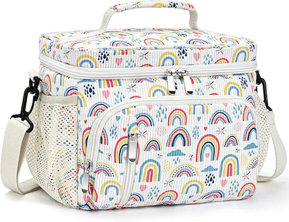 Insulated Lunch Bag for Men & Women, 9L Leakproof Lunch Box Soft Cooler Tote with 5 Pockets, 600D Oxford, EVA Lining, Adjustable Strap for Work, Picnic, Beach&Travel-Corduroy Rainbow
