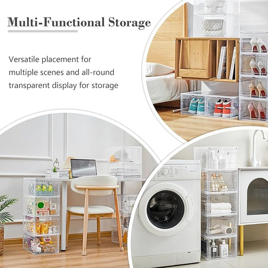 Storage Bins with Lids, 6 Pack Clear Plastic Storage Containers with Magnetic Acrylic Door, 19 Qt Stackable Storage Box for Home,Office Organizing