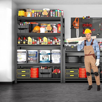 Metal Garage Shelving Unit,Heavy Duty 5-Tier Adjustable Storage Shelves,3000 lbs Capacity,Industrial Shelves for Heavy Tools and Equipment,for Garage,Basement (Black, 47.2" Wx18 Dx78 H)