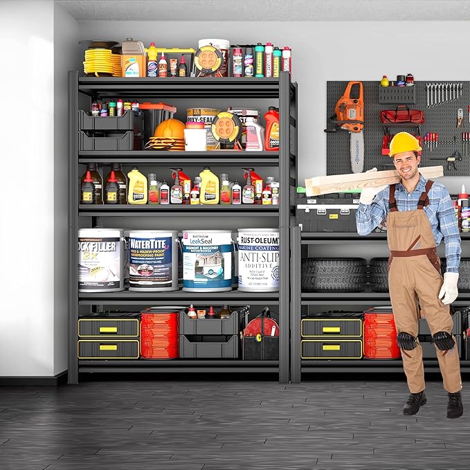 Metal Garage Shelving Unit,Heavy Duty 5-Tier Adjustable Storage Shelves,3000 lbs Capacity,Industrial Shelves for Heavy Tools and Equipment,for Garage,Basement (Black, 47.2" Wx18 Dx78 H)
