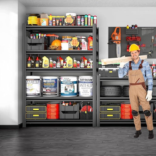 Metal Garage Shelving Unit,Heavy Duty 5-Tier Adjustable Storage Shelves,3000 lbs Capacity,Industrial Shelves for Heavy Tools and Equipment,for Garage,Basement (Black, 47.2" Wx18 Dx78 H)