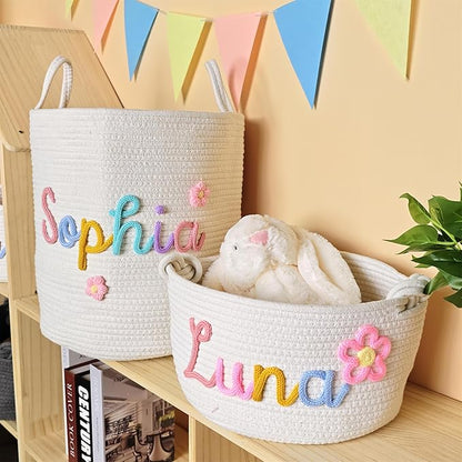 JUPPE Pet Dog Basket with Personalized Name, Dog Toys Storage Organizer Custom Cotton Rope Basket Nursery Decor (XL Basket)