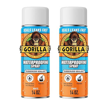 Gorilla Waterproof Patch & Seal Rubberized Sealant Spray, White, 14 Ounce (Pack of 2) - Seals Out Water, Air, and Moisture