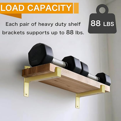 6 Pcs Heavy Duty Shelf Brackets 10 Inch Wall Mounted Industrial Metal Shelving Supports with Lip Gold