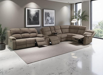 4PCS Living Room Furniture Sets, Brown Reclining Sectional Sofa Set with 4 Recliner Seats, Corduroy Reclining Sofa with Storage Console, Drop-Down Table, Cup Holders for Living Room, Bedroom