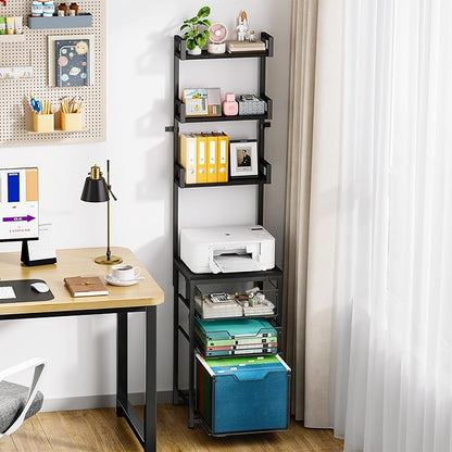 3-Drawer File Cabinet with 3 Shelves, 61" Tall Vertical Filing Cabinet for Home Office, Metal Mesh Drawers with Small Printer Stand, Fit for Letter Files, Black